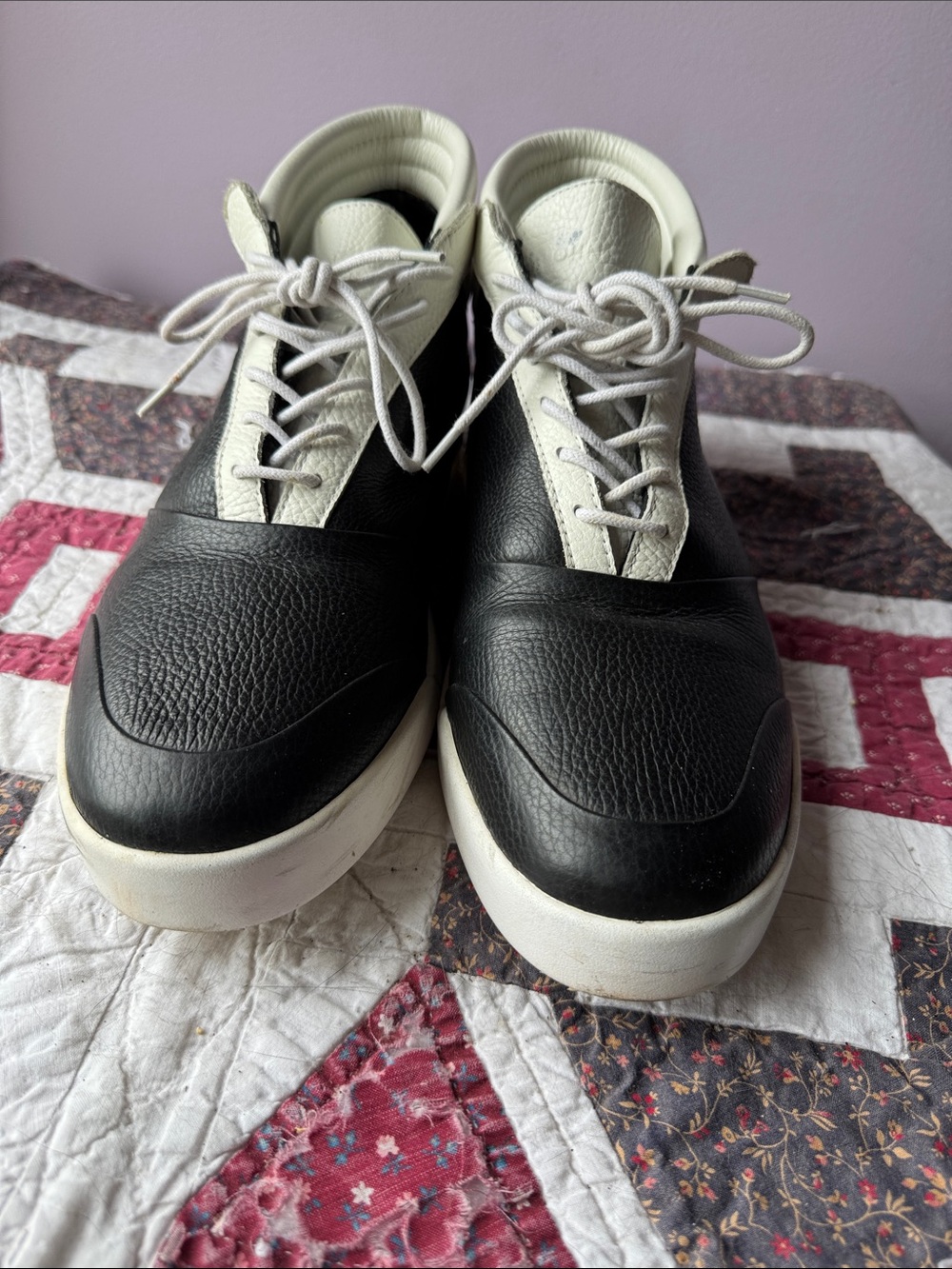 John Geiger Black and White High-Top Leather Sneakers